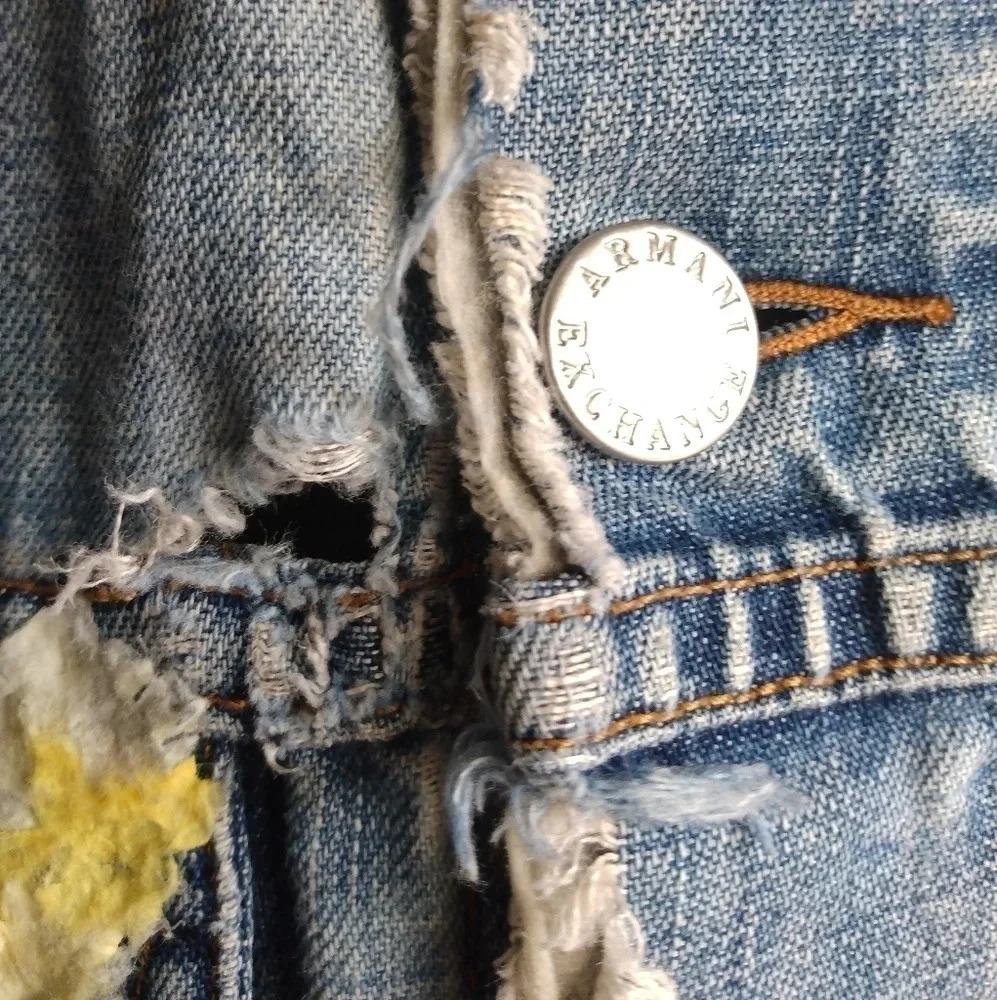 Armani Exchange UPCYCLED Distressed Washed Denim Vest-Jean vest-Unique-Patched - Picture 6 of 16